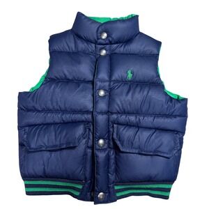Polo‎ Ralph Lauren Reversible Duck Down Puffer Vest Boy 2T Wool Blend Winter